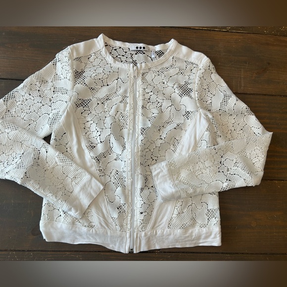 Three Dots Jackets & Blazers - Three Dots Cotton Blend Crochet Lace Zip Lightweight Long Sleeve‎ Jacket Sz M
